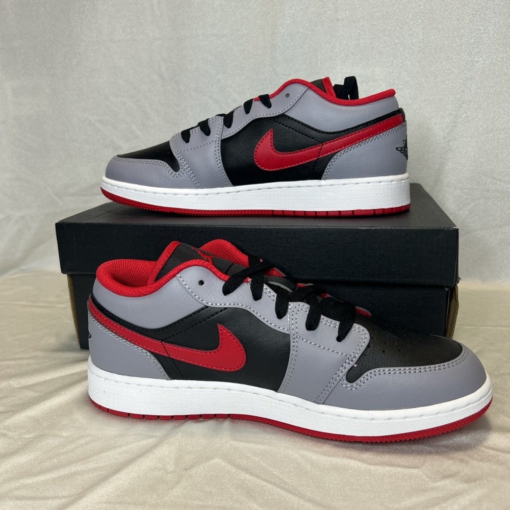 Jordan 1 Low Cement Fire Red Gray and Red Athletic Shoes